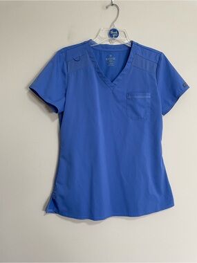 Med Couture  Blue‎ V-Neck Scrub Top - Short Sleeve Size Small Medical Staff